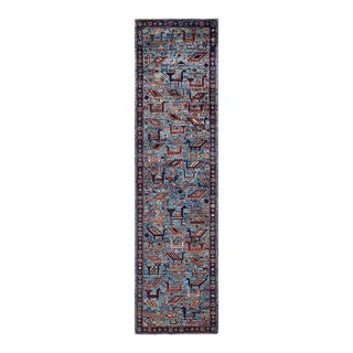 Serapi, One-of-a-Kind Hand-Knotted Runner Rug - Light Blue, 2' 8" x 9' 9" For Sale
