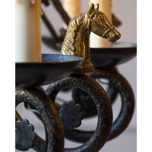 Mid 20th-Century French Wrought Iron Chandelier with Horse-Head Details For Sale - Image 4 of 11