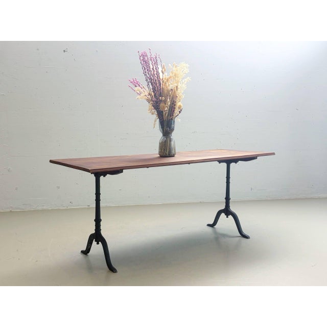 Mid-Century Modern Vintage Dining Table with Cast Iron Frame and Wood Top, 1930s For Sale - Image 3 of 14
