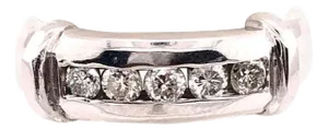 14 Karat White Gold and Five Diamond Bridal Ring Wedding Band, Size 7.5