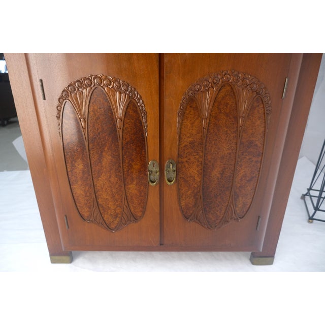 French Art Nouveau Deco Walnut & Burl Wood 78" Tall Cupboard China Cabinet MINT For Sale - Image 4 of 13