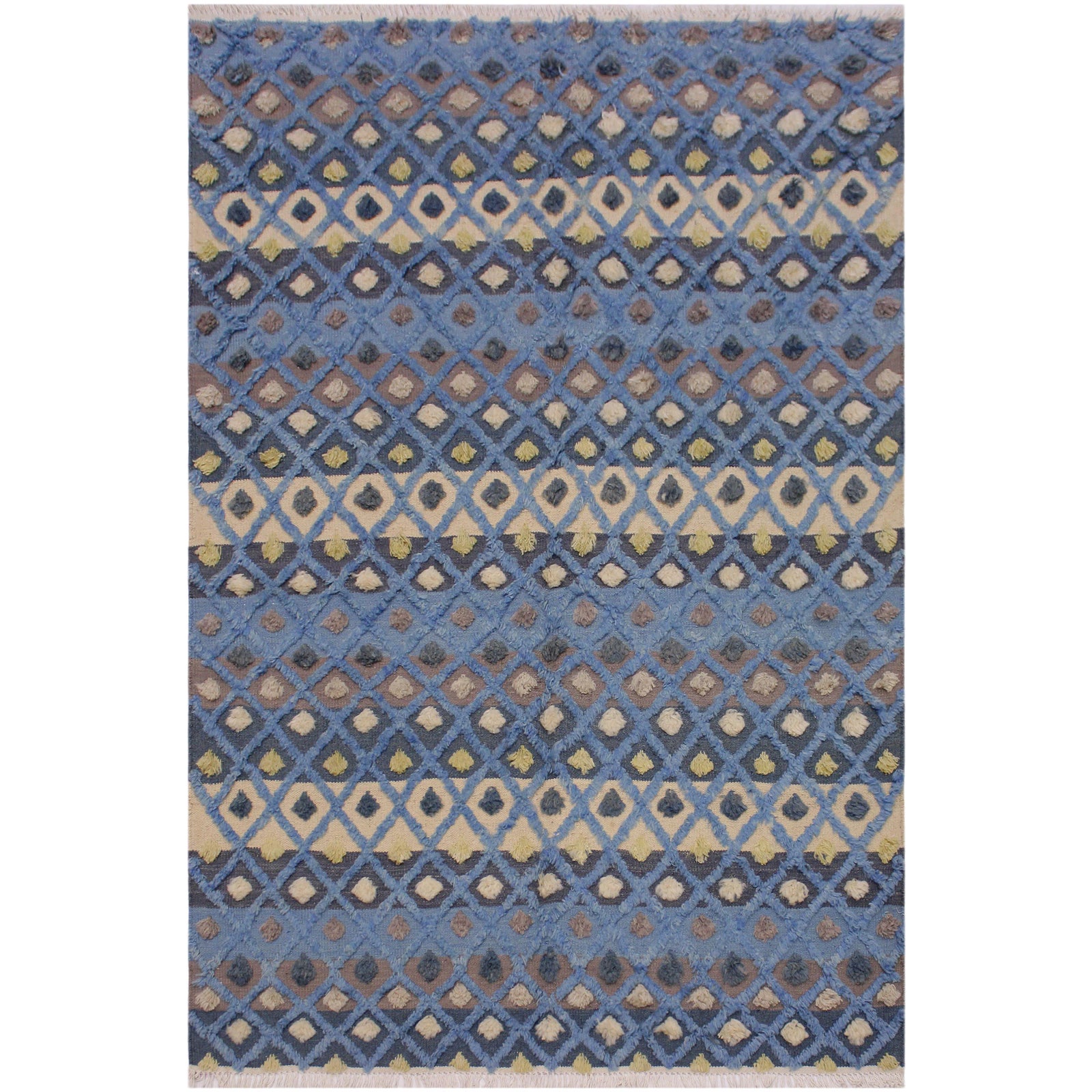1990s Boho Chic Moroccan High-Low Pile Wool Rug - 5′5″ × 7′5″ | Chairish