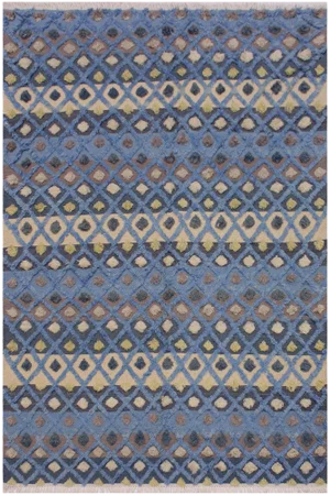 1990s Boho Chic Moroccan High-Low Pile Wool Rug - 5′5″ × 7′5″