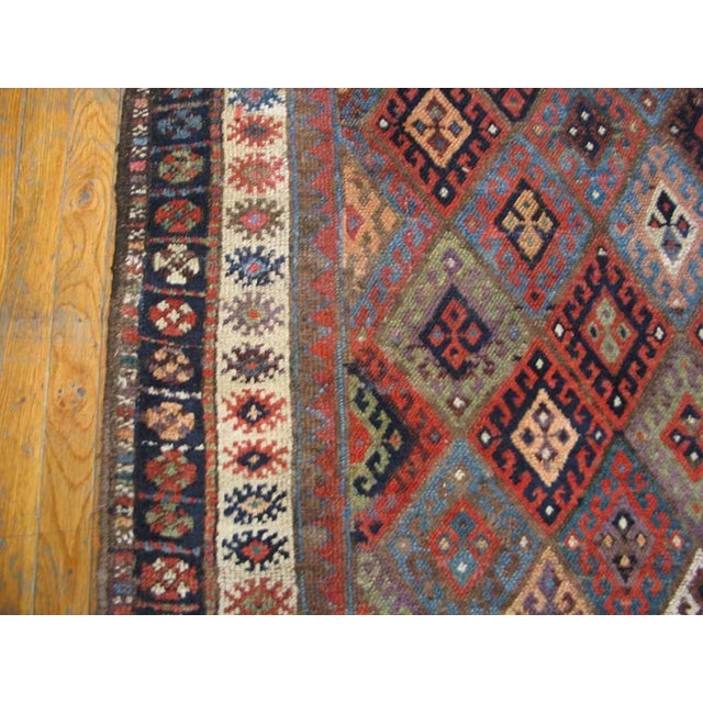 1890s Multicolor Diamond Tribal Antique Persian Kurdish Rug 4'0"x 7'4" Handknotted Wool Carpet For Sale - Image 4 of 5