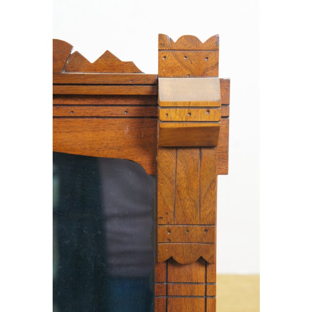 Antique Victorian Eastlake Walnut Hanging Mirror With Carved Scalloped Pediment For Sale - Image 6 of 12
