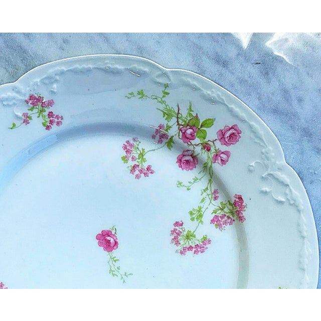 Early 20th Century Antique French Limoges Pink Floral Embossed Dinner Plates - Set of 4 For Sale - Image 5 of 10
