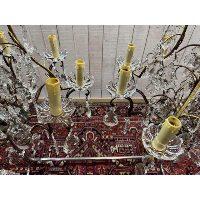 8-Light Bronze Chandeliers with Baccarat Crystal Drops, 1950s, Set of 2 For Sale - Image 4 of 18