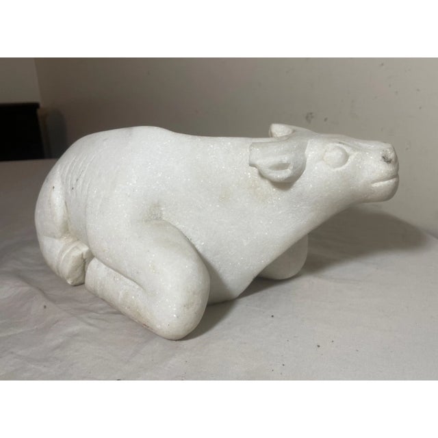 Heavy Antique Hand Carved Marble Stone Water Buffalo Animal Sculpture Statue For Sale - Image 10 of 13