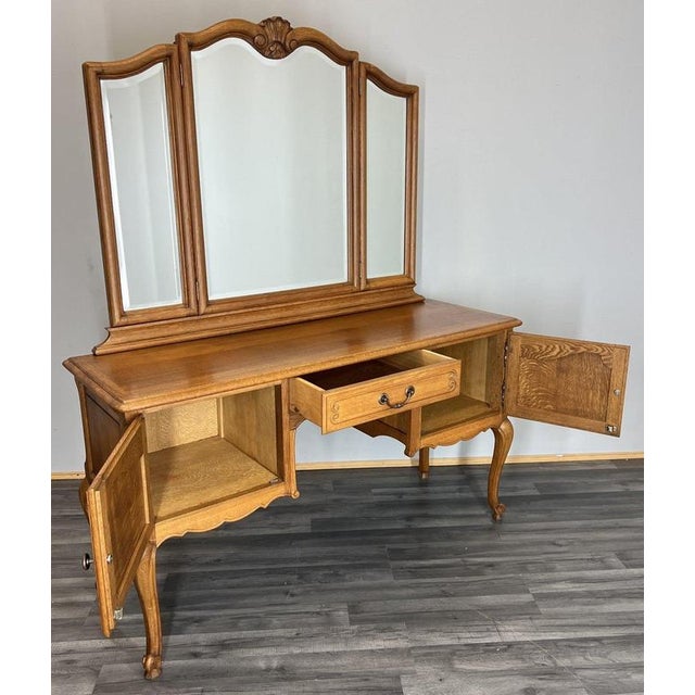 Vintage French Louis Style Oak Dressing Table with Mirror For Sale - Image 12 of 14