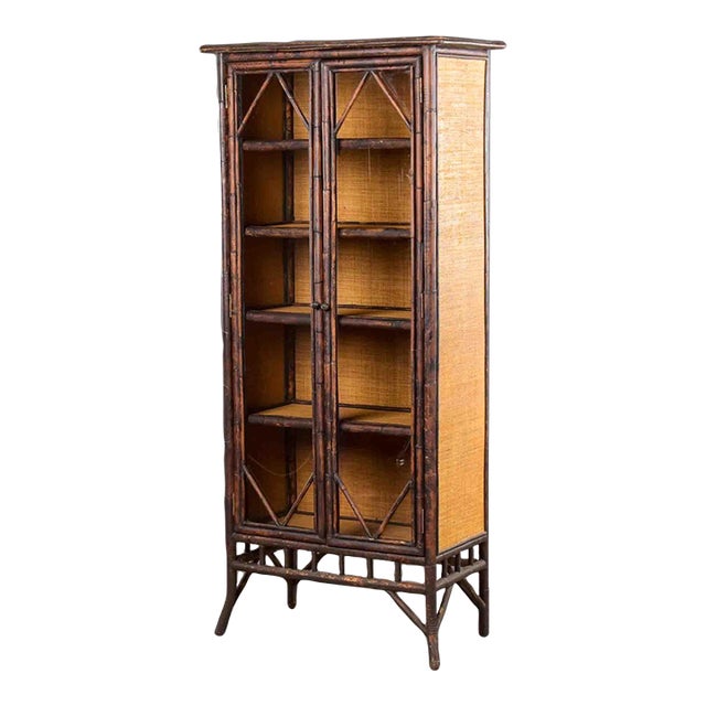English Aesthetic Movement Tall Glass Front Bamboo Cabinet For Sale