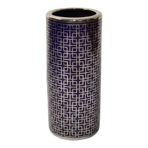 1980 Op Art Blue Silver Gray Print Porcelain Umbrella Stand Mid-Century Modern