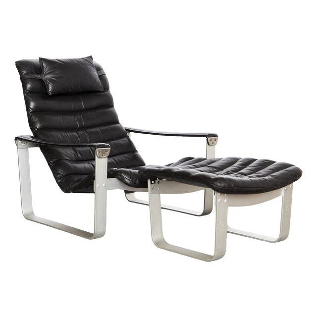 Set of Mid-Century Pulkka Lounge Chair and Ottoman by Ilmari Lappalainen for Asko, 1968 For Sale