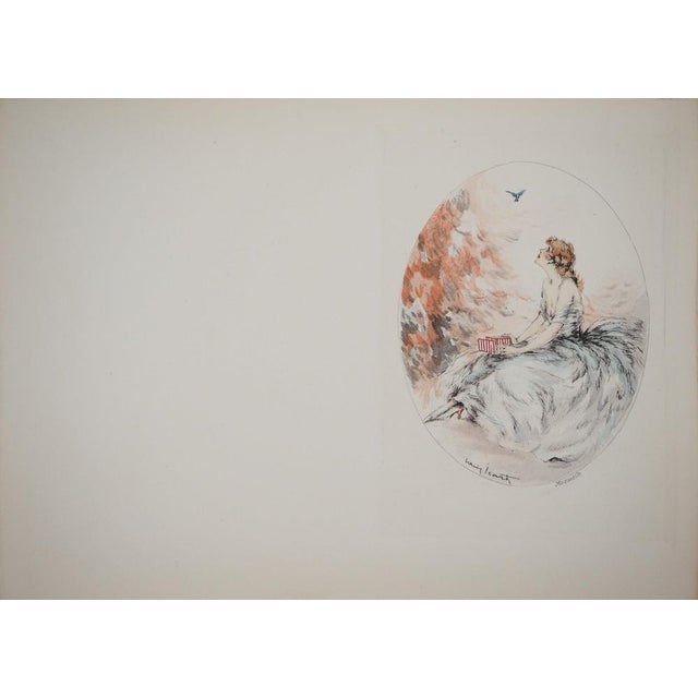 Louis ICART (1888-1950) Young Woman and Bird Original color etching and stencil print Signed in the plate On wove paper,...