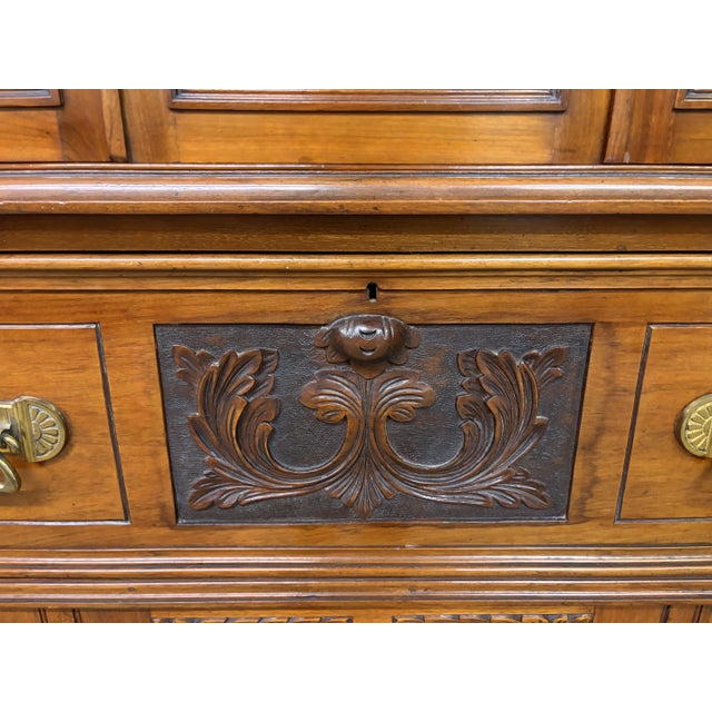 Brown Victorian Carved Walnu Bookcase witht Secretaire, 1880 For Sale - Image 8 of 18