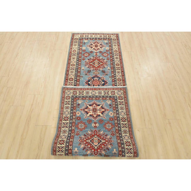 Kazak Runner 2’9” X 9’3” Blue Wool Tribal Hand-Knotted Oriental Rug For Sale - Image 12 of 13