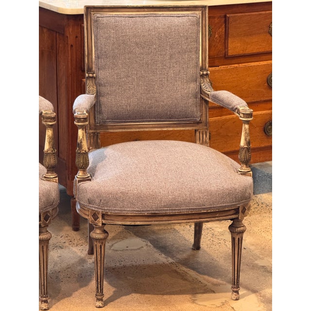 French Pair of 19th Century Louis XVI Style Gray Fauteuils For Sale - Image 3 of 13