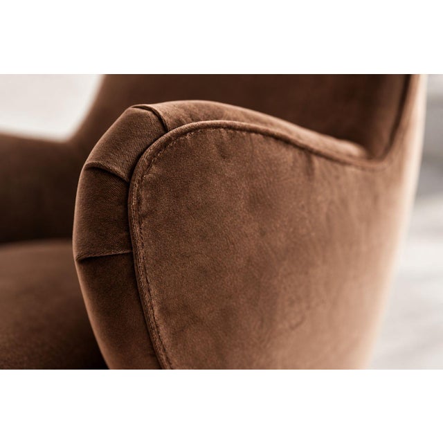 Brown Vladimir Kagan Barrel Lounge Chairs in Brown Velvet and Walnut Legs For Sale - Image 8 of 12