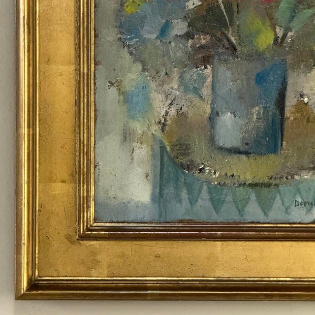 Id Century Modernist Floral Still Life Oil Painting by Marcel Mortier in Original Gold Leaf Frame For Sale - Image 10 of 17