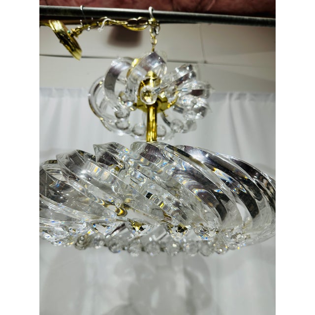 Brass Vintage Mid Century Era Lucite & Brass Chandelier Light Fixture For Sale - Image 8 of 8
