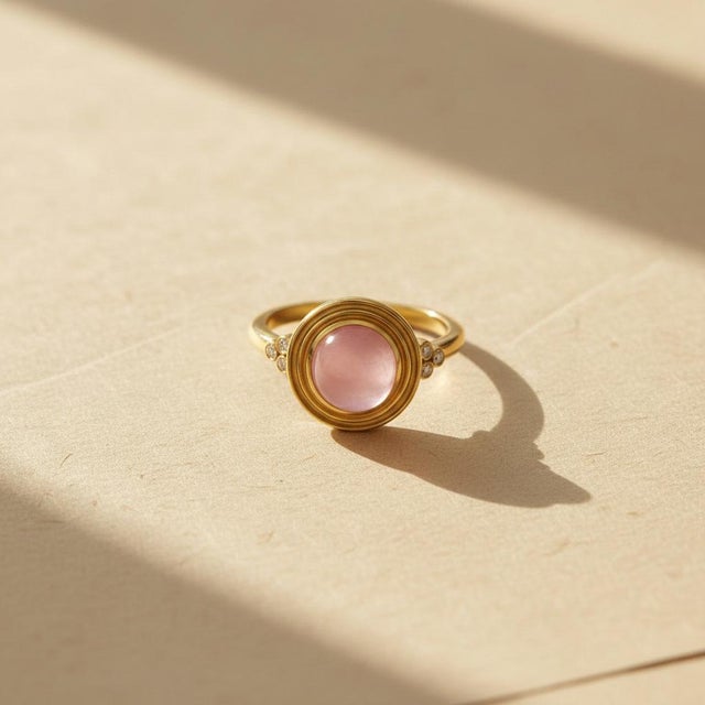 Not Yet Made - Made To Order Vintage Inspired Rose Quartz and Topaz Ring in Silver, Gold, Size 6 For Sale - Image 5 of 6