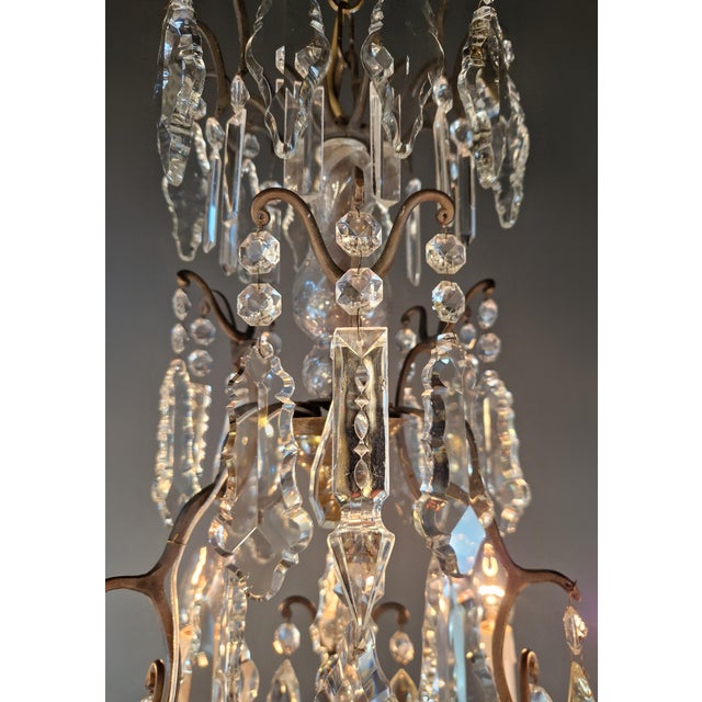 Antique French Gothic Revival Brass Crystal Chandelier Tall 9 Light For Sale - Image 6 of 7