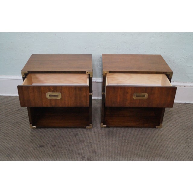 Vintage Campaign Style Walnut Nightstands A Pair Chairish