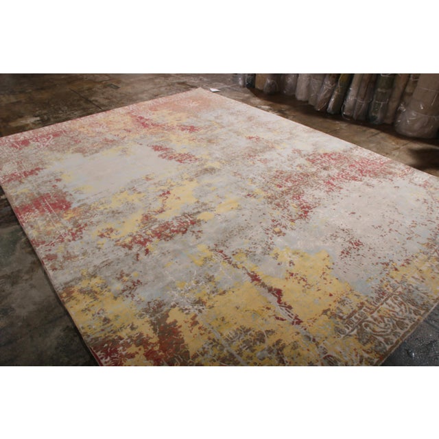Contemporary Hand-Knotted Abstract Rug in Maroon, Blue, Yellow Floral Pattern by Rug & Kilim For Sale - Image 3 of 7