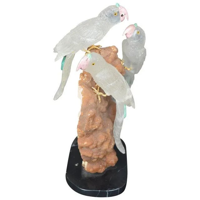 1970s Vintage Three Rock Crystal Parakeet Figurine For Sale In Los Angeles - Image 6 of 6