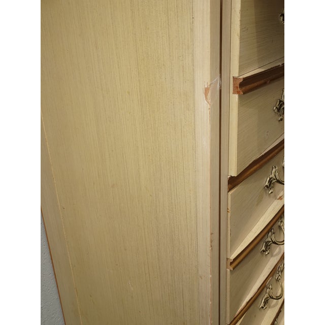 Vintage French Provincial Tallboy Dresser Lingerie Chest W Brass Hardware For Sale - Image 14 of 16