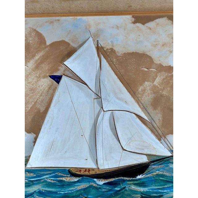Nautical Vintage 3d Mixed-Media Maritime Ship Portrait of a Racing Yacht, Style of Thomas H. Willis. For Sale - Image 3 of 12