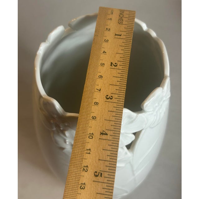 Vintage White Ceramic Flower Vase Floral Design For Sale In Orlando - Image 6 of 8