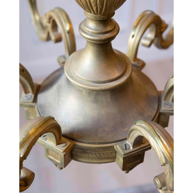 French Mid 20th-Century French Bronze Chandelier with Classical Motifs For Sale - Image 3 of 11