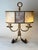 Large Florentine Gilt Iron Two-Light Table Lamp with Leather and Tapestry Shade, 1950s For Sale - Image 4 of 18