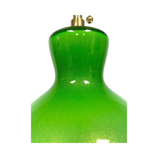 Mid Century Murano Glass Marbro Green & Gold Lamp, Restored Vintage