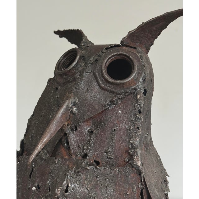 1970s Vintage Brutalist Mid-Century Torch Cut Metal Owl Sculpture For Sale - Image 5 of 9
