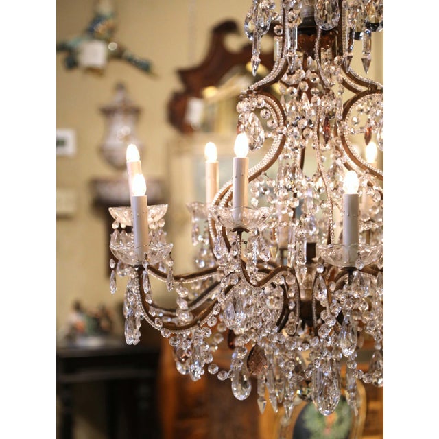 Brown 19th Century Italian Crystal and Patinated Iron 12-Light Chandelier For Sale - Image 8 of 10