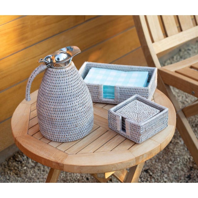 Wood Artifacts Rattan Guest Towel - Rectangular Napkin Holder with Cutout in White Wash For Sale - Image 7 of 8
