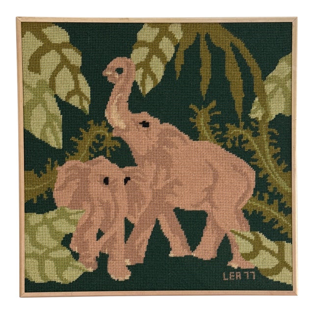 Framed Elephant Needlepoint For Sale