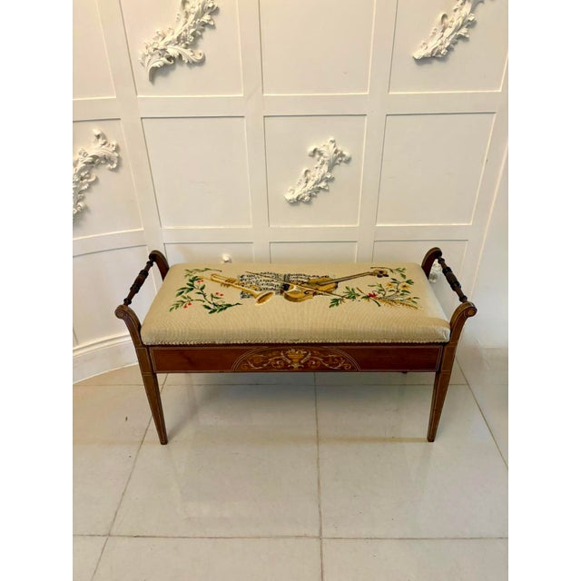 Antique Edwardian Freestanding Rosewood Inlaid Duet Stool, 1900s For Sale - Image 9 of 9