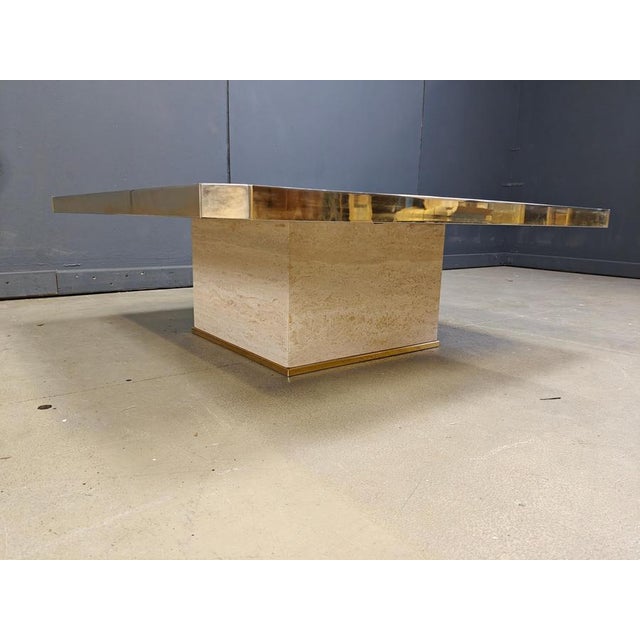 Metal Vintage 23kt Gold and Travertine Coffee Table from Belgochrom, 1970s For Sale - Image 7 of 12