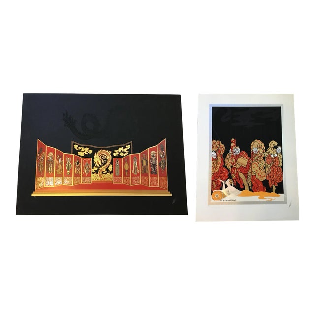 1980s Erte Limited Edition Opium & Mah Jongg Suite Serigraphs - Set of 2 For Sale