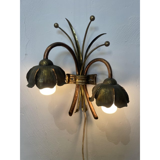 Floral Wall Lamp in Copper and Brass, 1960s For Sale - Image 11 of 11