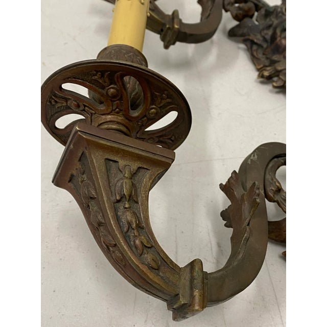 Early 20th Century Cast Bronze Sconces - a Pair For Sale - Image 4 of 9