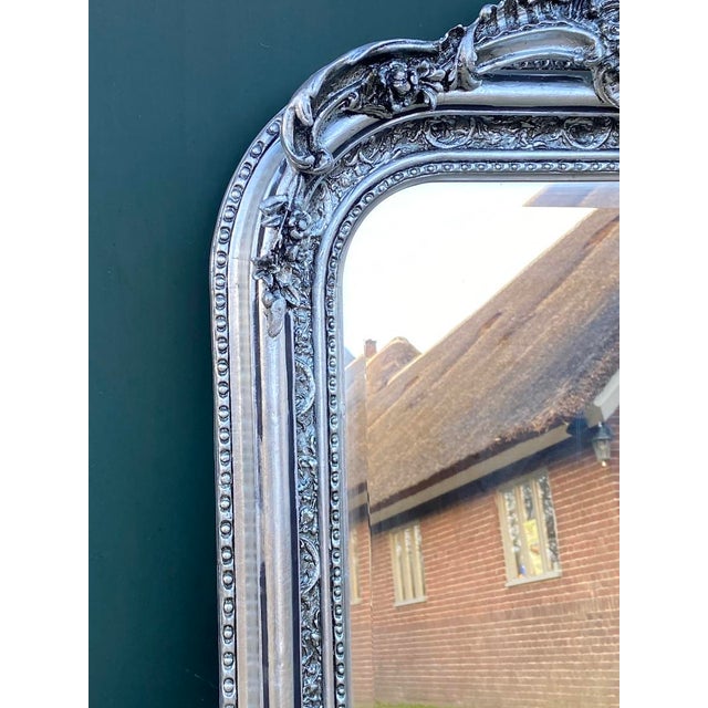 Ornate 1960s French Louis XVI-Style Silver Frame Full-Length Floor Mirror Bring classic elegance into your home with this...