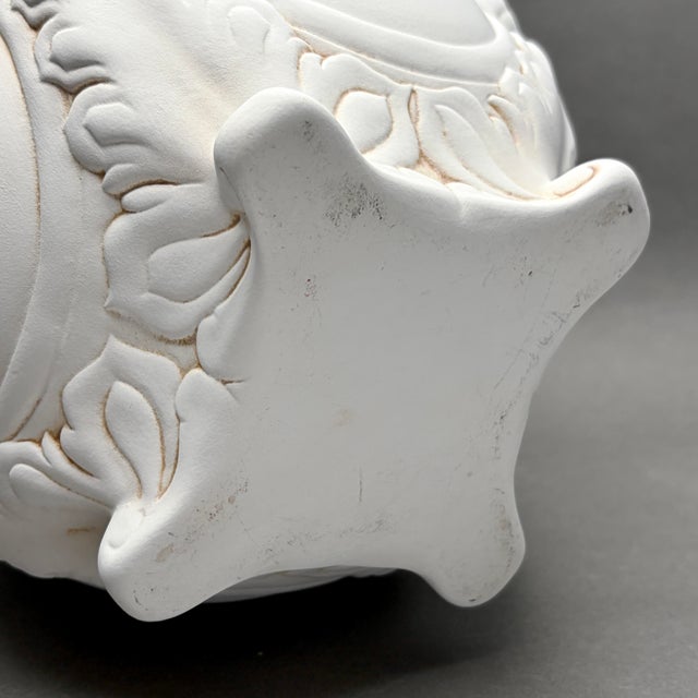 Vintage Neoclassical Rococo Revival White Bisque Ceramic Footed Jardiniere Planter For Sale - Image 11 of 11