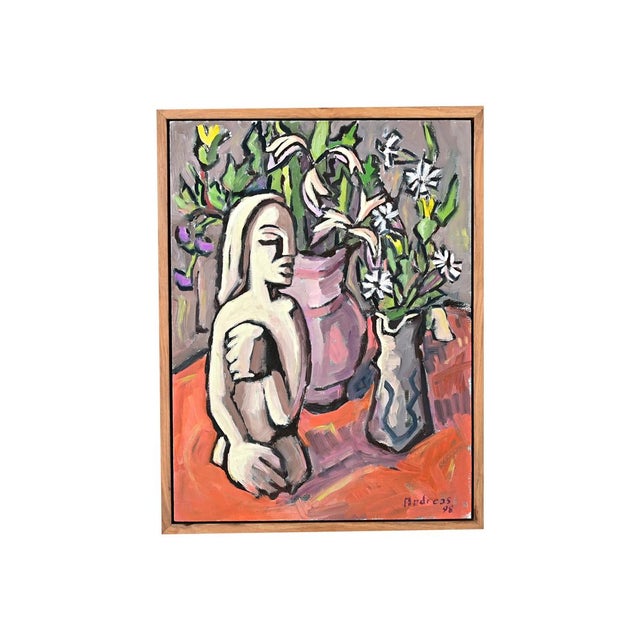 Green French Vintage Framed Modern Still Life For Sale - Image 8 of 8