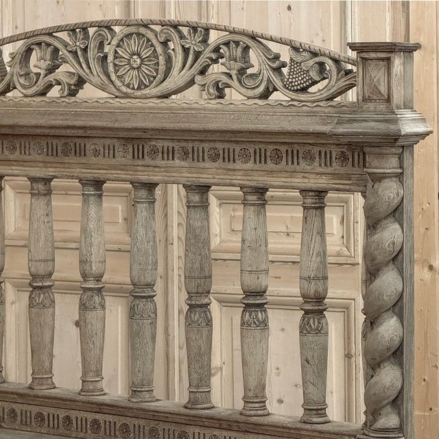 Sand 19th Century French Renaissance Barley Twist Stripped Oak Hall Bench Trunk For Sale - Image 8 of 17