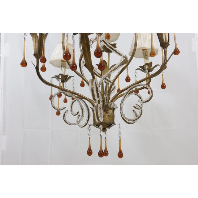 Approx: 15 Years Old Quality Fixture Ready To Be Installed By Your Electrician Bronze Color Glass Tear Drop Prisms Metal...