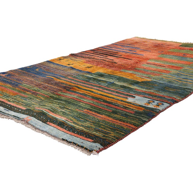 61493 Vintage Persian Gabbeh Rug, 04'04 x 07'07. The Desert Symphony: A Vintage Persian Gabbeh Masterpiece of Abstract...