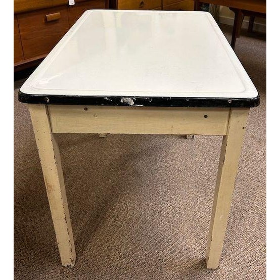 Vintage Enamel Top Table W/ Drawer c.1930 | Chairish